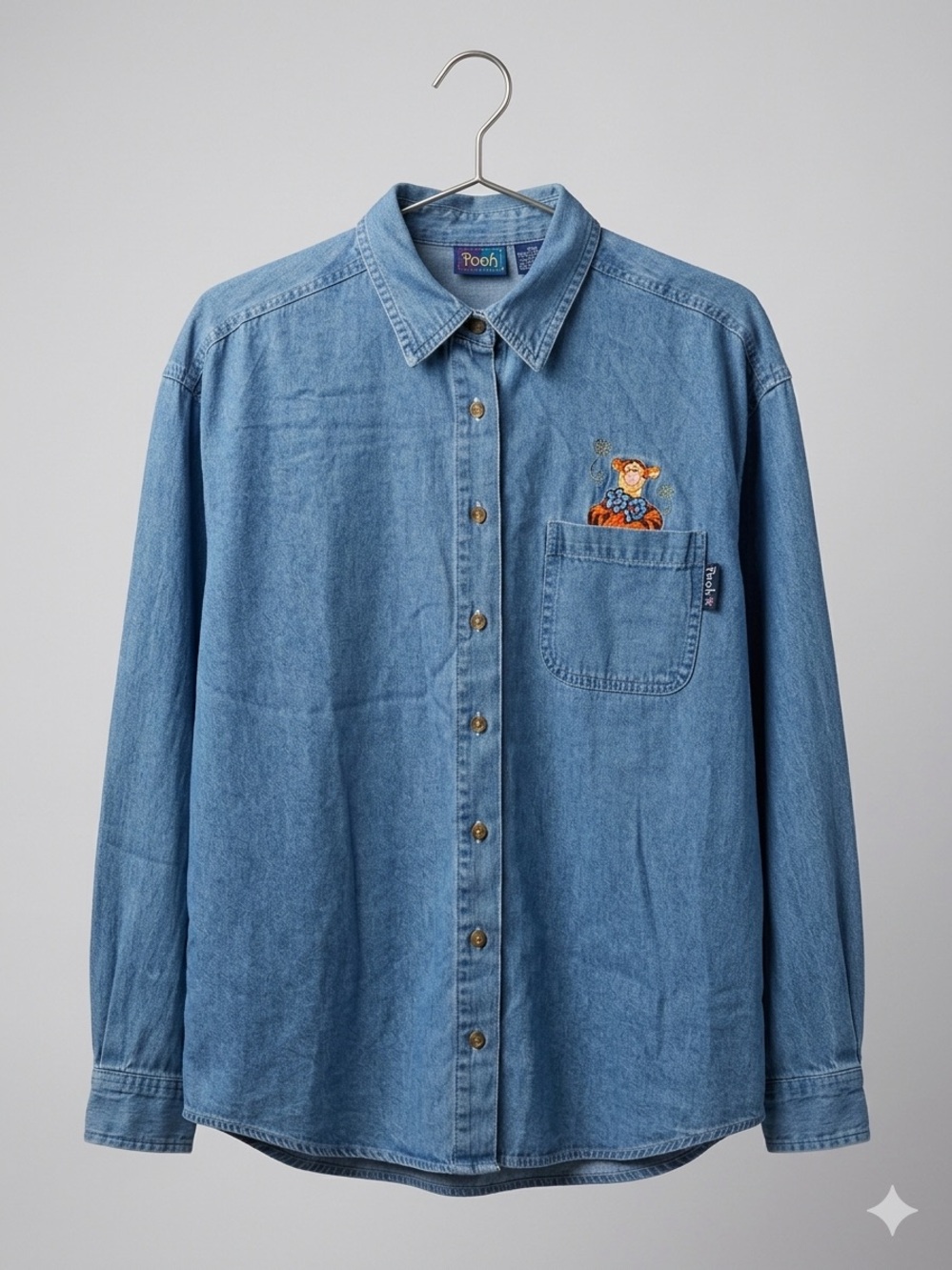 Pooh Denim Button-Up, Tigger Embroidery